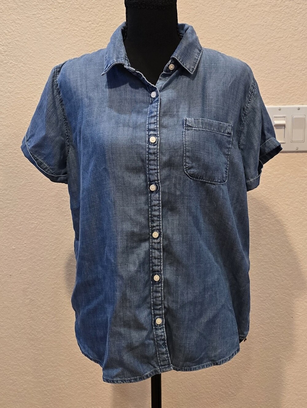 St. John's Bay Denim Short-Sleeve Button-Down Shirt — Blue